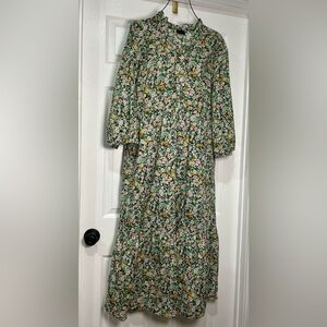 Who What Wear Floral Long Sleeve Dress - Green and Pink